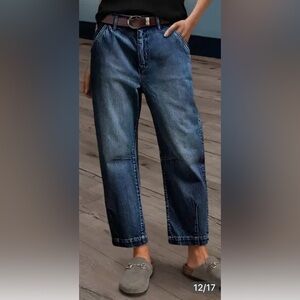 Flamingals Wash Stitch Detail Mid Rise Barrel Leg Crop Jeans